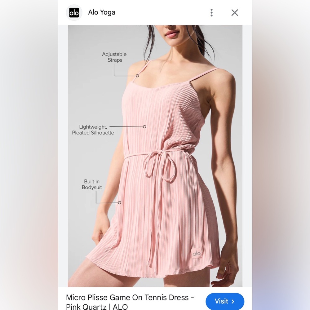 ALO Yoga Micro Plisse Game On Tennis Dress Pink Quartz - Large